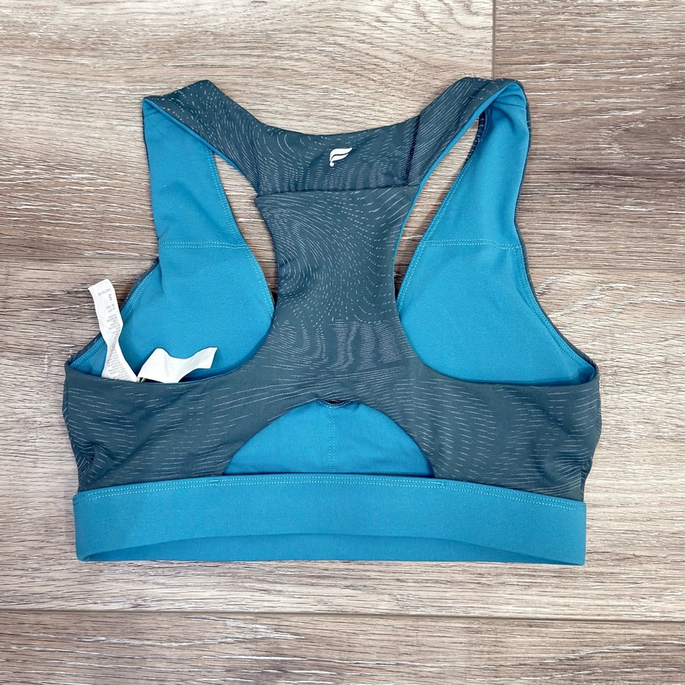 Fabletics Teal Patterned Racerback Sports Bra - Picture 2 of 3